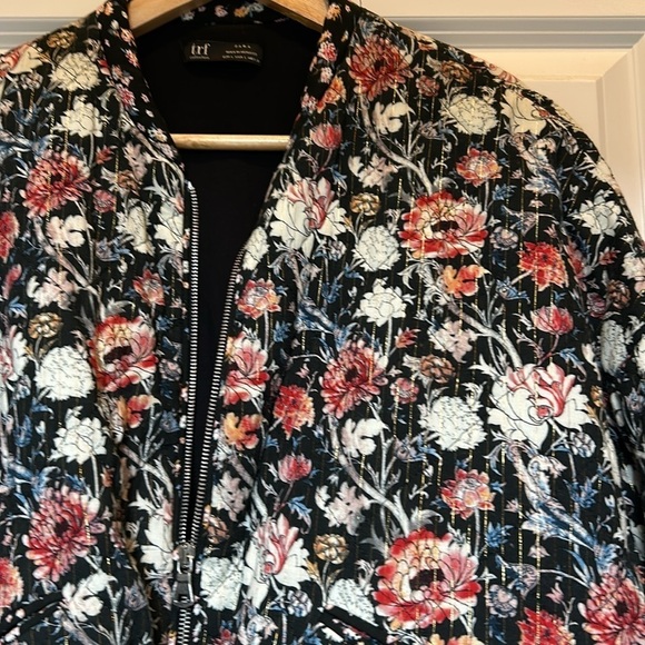 Zara Moody Tinsel Floral Quilted Bomber Jacket L - Picture 3 of 7